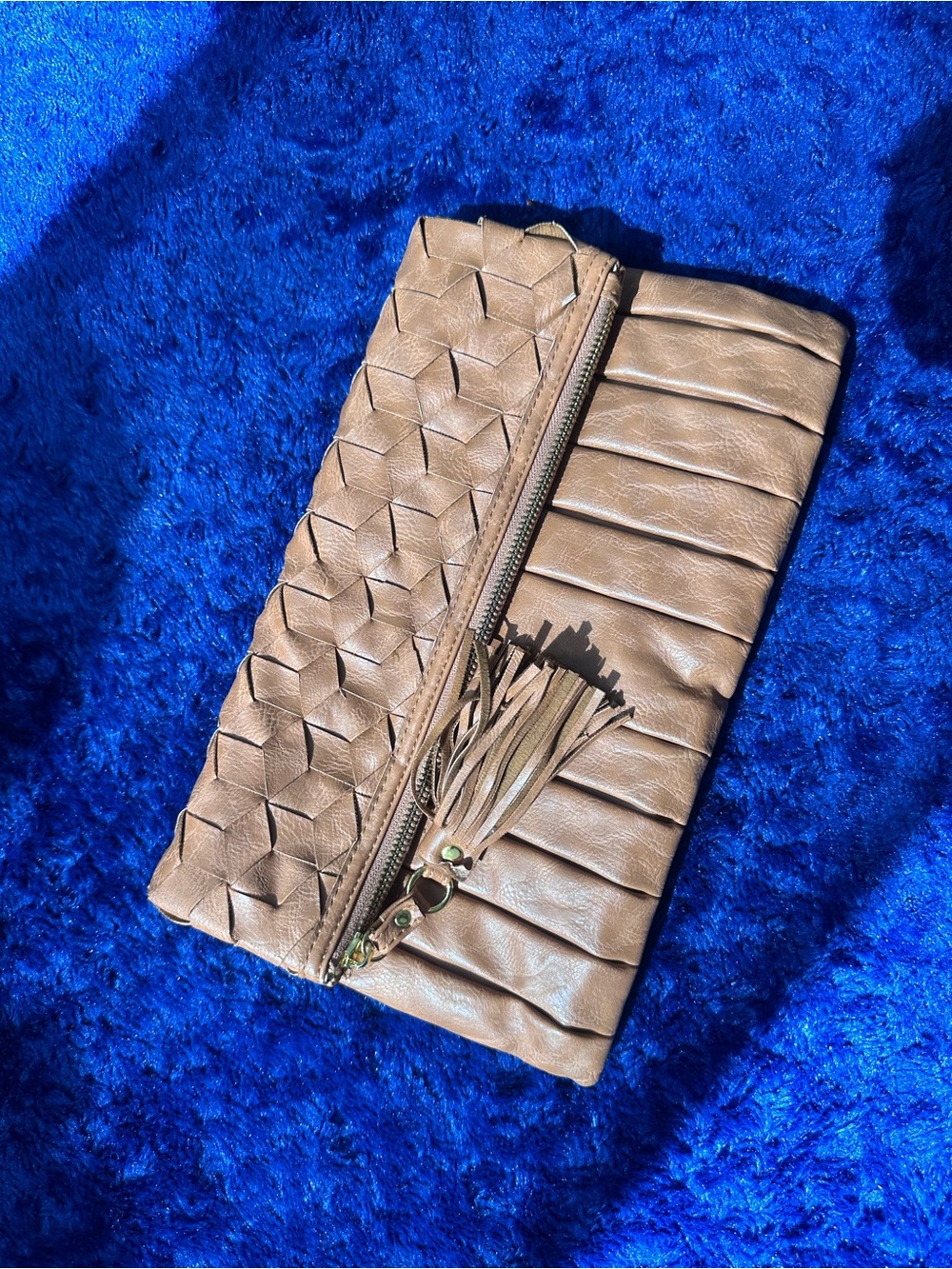Urban Expressions Taupe Braided Tassel Fold-Over Clutch